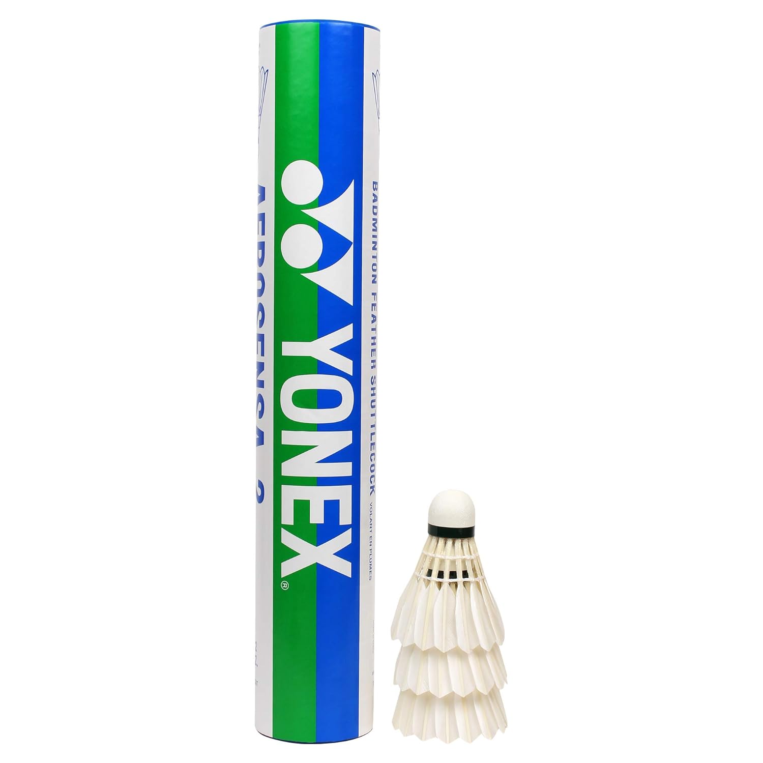 Yonex Aerosensa 2 Feather Badminton Shuttlecocks (White, Medium Speed ) | Real Goose Feathers | Solid Cork | Pack Of 12